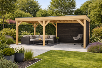 Overkapping Novo 600x350 cm Douglas met vuren rabat wanden (Incl. EPDM)