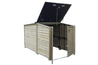 Multifunctionele houten berging met beweegbaar dak