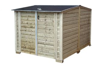 Houten fietsenberging met afmetingen 175 x 211 x 130 cm