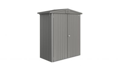 Metalen berging met dubbele deur in de kleur kwartsgrijs