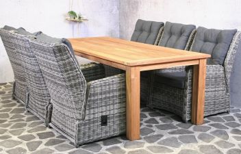 Tuinset Cofete teak tafel en wicker stoelen