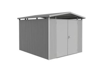 Metalen tuinhuis Panorama P5 met dubbele deur van Biohort in de kleur zilvergrijs