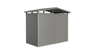 Biohort Panorama Gr. P1 metalen tuinhuis met standaard deur 273x158 cm kwartsgrijs metallic