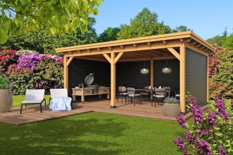 Overkapping Plat Dak Odense XL Type 4 Red Class Wood 550 x 378 x 266,3 cm - zwarte Wanden