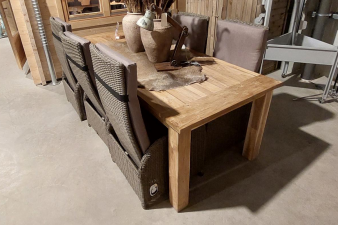 Tuinset Riviera - teak tafel + 6 wicker stoelen Darlington incl. kussens - Amersfoort Showmodel