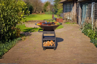 BBQ Plancha Grill Maestro XXXL Ø100cm Blackline - Met Grote wielen en houtopslag