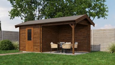 Lugarde Select Blokhut met overkapping Markelo 250x250cm + 300cm - Keteldruk Bruin