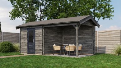 Lugarde Select Blokhut met overkapping Markelo 250x250cm + 300cm - Keteldruk Grijs