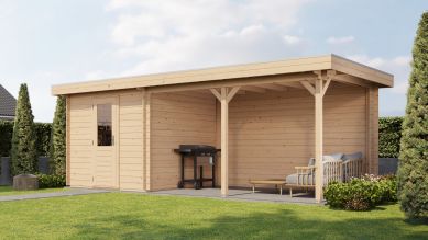 Lugarde Select Blokhut met overkapping Ede 250x250cm + 400cm - Onbehandeld