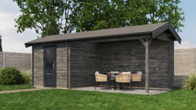 Lugarde Select Blokhut met overkapping Oldenzaal 250x250cm + 400cm - Keteldruk Grijs