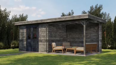 Lugarde Select Blokhut met overkapping Wageningen 300x250cm + 300cm - Keteldruk Grijs