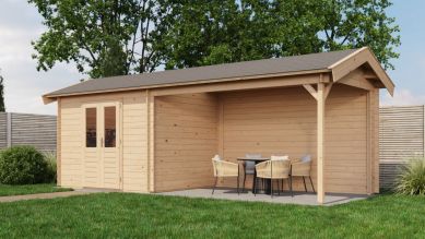Lugarde Select Blokhut met overkapping Borne 300x250cm + 400cm - Onbehandeld