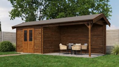 Lugarde Select Blokhut met overkapping Borne 300x250cm + 400cm - Keteldruk Bruin