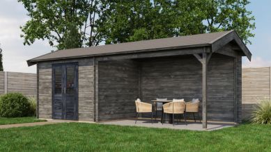 Lugarde Select Blokhut met overkapping Borne 300x250cm + 400cm - Keteldruk Grijs