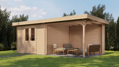 Lugarde Select Blokhut met overkapping Hilversum 300x300cm + 300cm - Onbehandeld