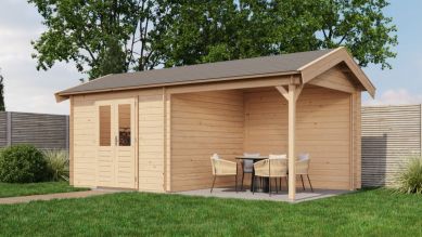 Lugarde Select Blokhut met overkapping Raalte 300x300cm + 300cm - Onbehandeld