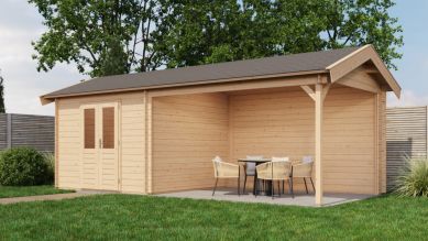 Lugarde Select Blokhut met overkapping Epe 300x300cm + 400cm - Onbehandeld