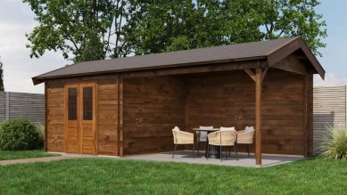 Lugarde Select Blokhut met overkapping Epe 300x300cm + 400cm - Keteldruk Bruin