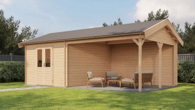Lugarde Select Blokhut met overkapping Haaksbergen 300x400cm + 400cm - Onbehandeld