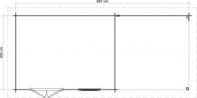 Lugarde Select Blokhut met overkapping Elst 400x300cm + 300cm - Onbehandeld