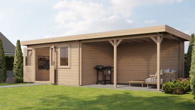 Lugarde Select Blokhut met overkapping Huissen 400x300cm + 400cm - Onbehandeld