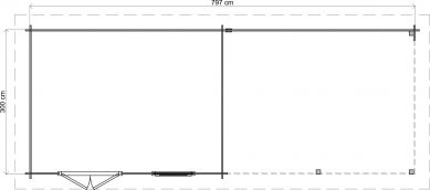 Lugarde Select Blokhut met overkapping Huissen 400x300cm + 400cm - Keteldruk Grijs