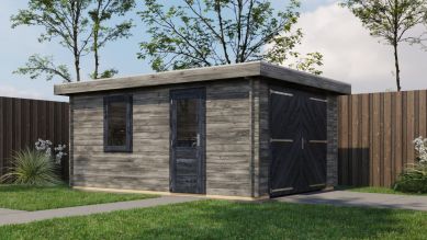 Lugarde Select Blokhut Eibergen met garagedeur 350x500cm - Keteldruk Grijs