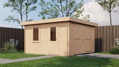 Lugarde Select Blokhut Groenlo met garagedeur 400x400cm - Onbehandeld