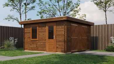 Lugarde Select Blokhut Groenlo met garagedeur 400x400cm - Keteldruk Bruin