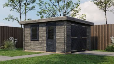 Lugarde Select Blokhut Groenlo met garagedeur 400x400cm - Keteldruk Grijs