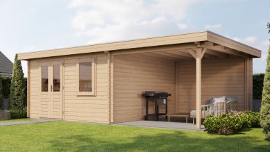 Lugarde Select Blokhut met overkapping Wehl 400x400cm + 300cm - Onbehandeld