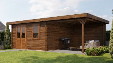 Lugarde Select Blokhut met overkapping Wehl 400x400cm + 300cm - Keteldruk Bruin