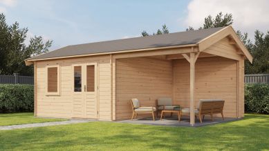 Lugarde Select Blokhut met overkapping Oosterbeek 400x400cm + 300cm - Onbehandeld