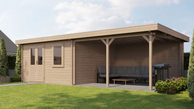 Lugarde Select Blokhut met overkapping Didam 400x400cm + 400cm - Onbehandeld