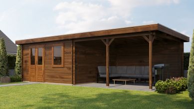 Lugarde Select Blokhut met overkapping Didam 400x400cm + 400cm - Keteldruk Bruin