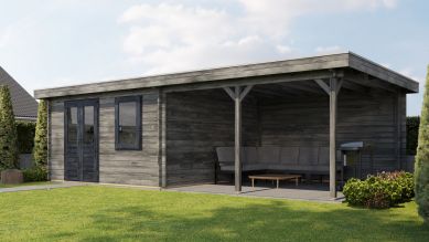 Lugarde Select Blokhut met overkapping Didam 400x400cm + 400cm - Keteldruk Grijs