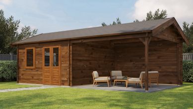 Lugarde Select Blokhut met overkapping Rozendaal 400x400cm + 400cm - Keteldruk Bruin