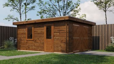 Lugarde Select Blokhut Lochem met garagedeur 400x500cm - Keteldruk Bruin