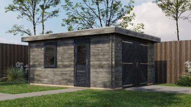 Lugarde Select Blokhut Lochem met garagedeur 400x500cm - Keteldruk Grijs