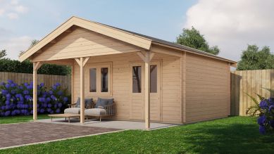 Lugarde Select Blokhut met overkapping Bennekom 500x400cm + 200cm - Onbehandeld