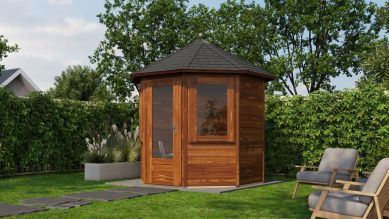 Lugarde Select Prima Venlo tuinhuis Ø250 cm 28 mm vuren bruin geolied