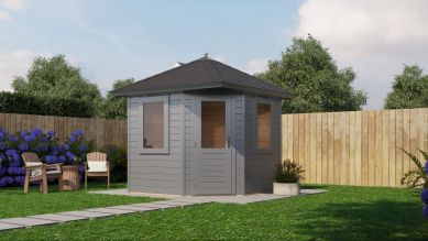 Lugarde Select Prima Leiden tuinhuis 240x240 cm 44 mm vuren grijs gebeitst