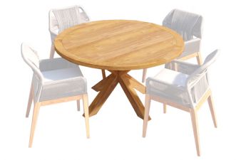 Teak tuintafel rond met kruispoot