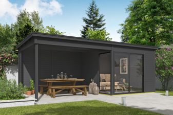 Tuinhuis Julia 295x295 cm + 350 cm aanbouw - Carbon Grey gecoat