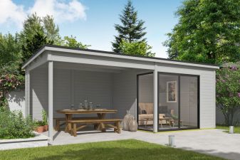 Tuinhuis Julia 295x295 cm + 350 cm aanbouw - Platinum Grey gecoat