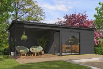 Tuinhuis Olivia 385x295 cm + 350 cm aanbouw - Carbon Grey gecoat