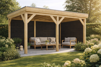 Overkapping Almere 450x300 cm Douglas blank met vuren rabat wanden (Incl. EPDM)