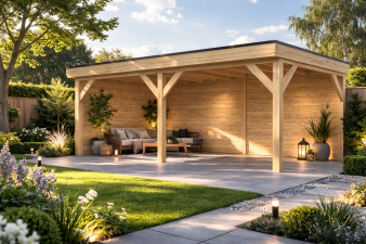 Overkapping Novo 550x300 cm Douglas  met douglas rabat wanden (Incl. EPDM)